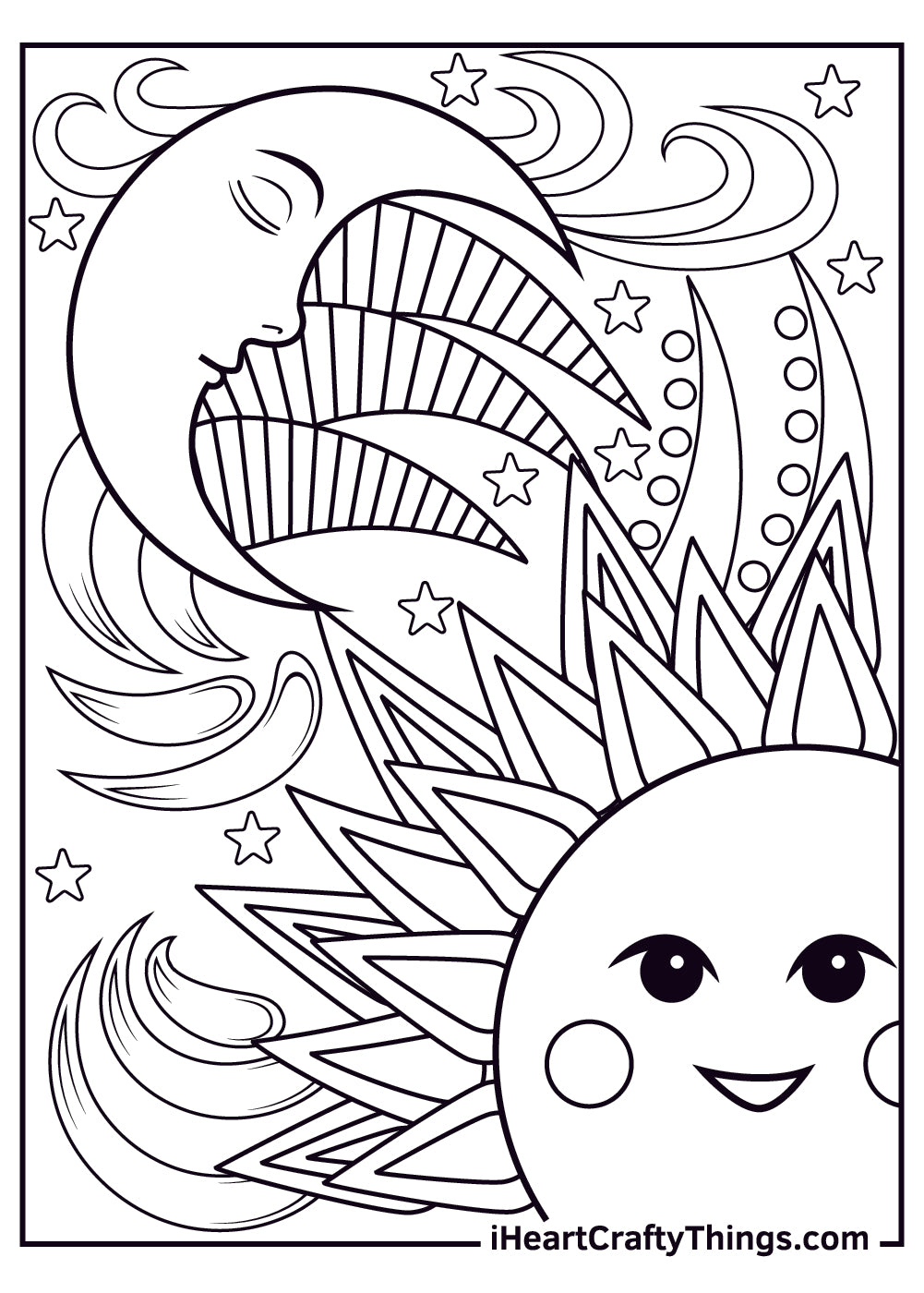 Sun And Moon Coloring Book - 15 pages