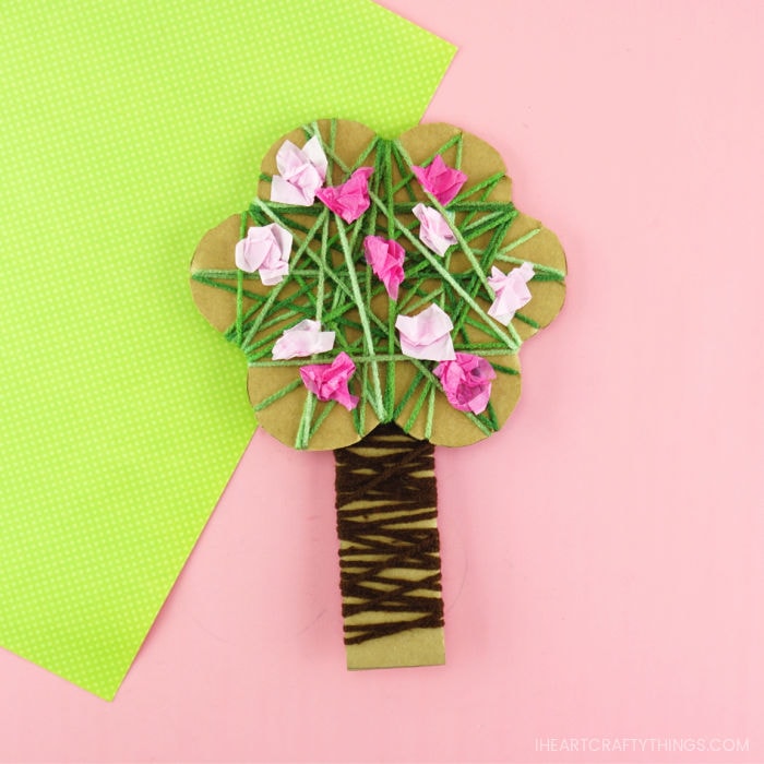 YARN WRAPPED BLOSSOMING SPRING TREE CRAFT
