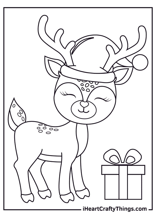 Christmas Reindeers Coloring Book - 15 pages