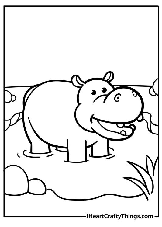 Hippo Coloring Book - 15 pages