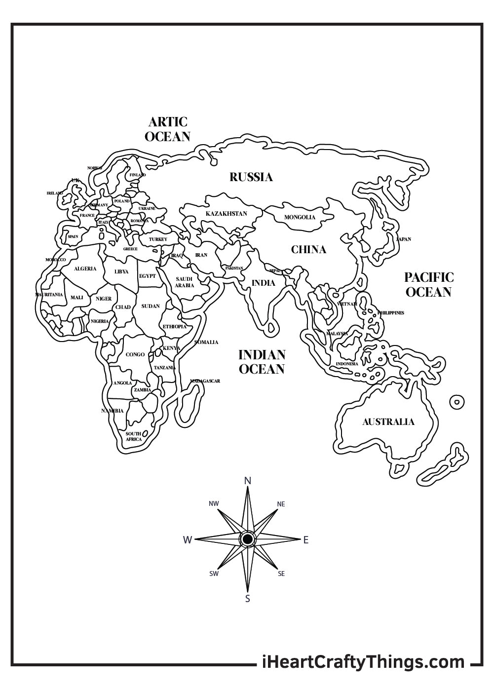 World Map Coloring Book - 15 pages