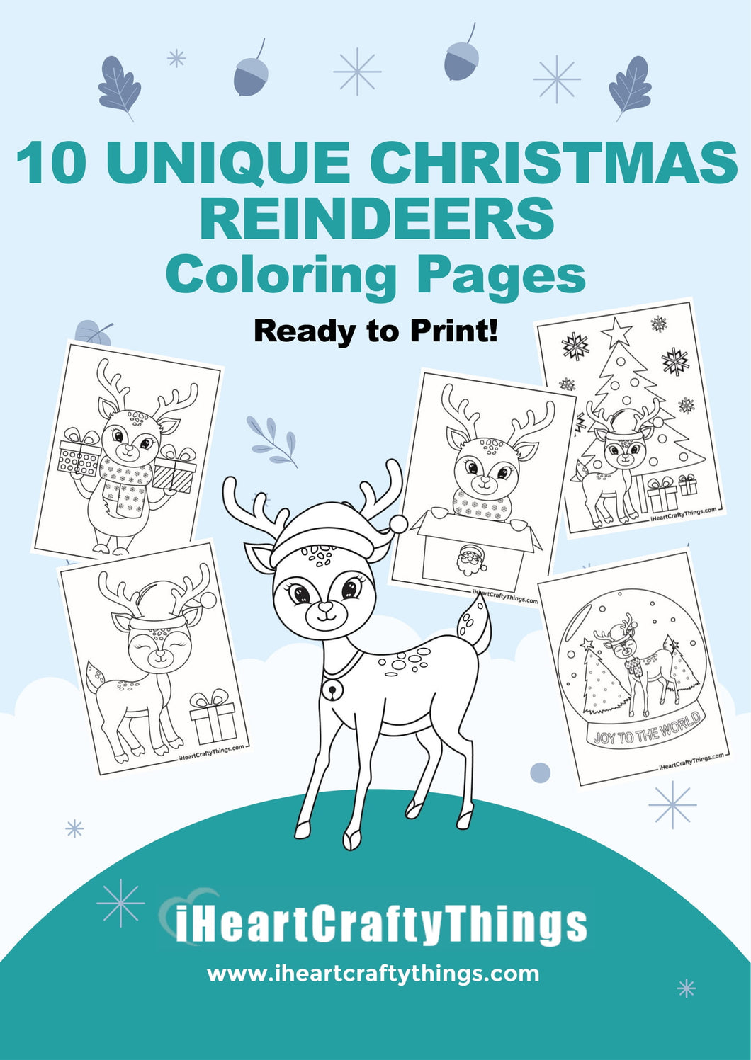 10 CHRISTMAS REINDEERS COLORING PAGES