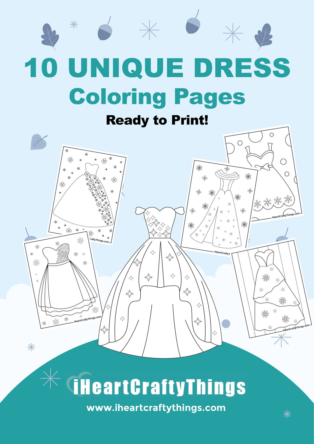 10 LOVELY DRESS COLORING PAGES