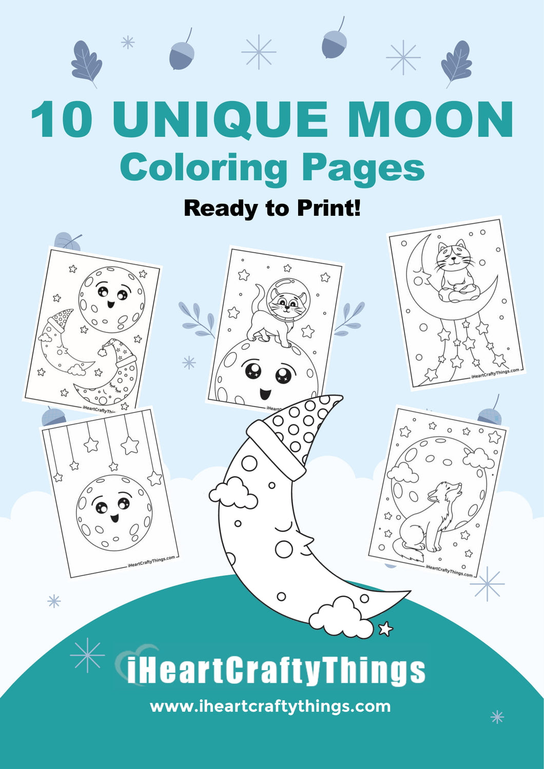 10 CUTE MOON COLORING PAGES