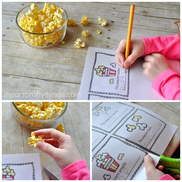 My Five Senses and Popcorn - Preschool Observation Mini Book craft