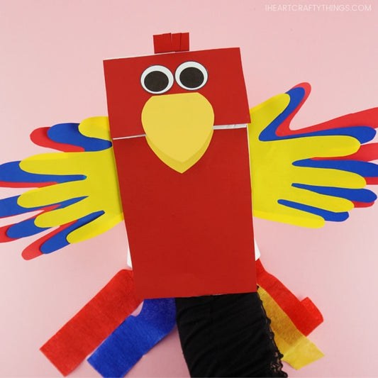 Paper Bag Parrot Puppets